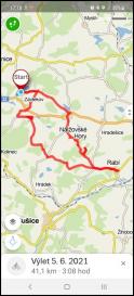 Mapka cyklo vyjížďky.